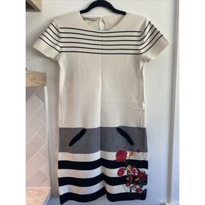 Desigual Stripe Knit Dress Floral Embroidery size Medium